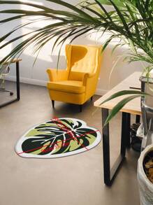 1 pieza Alfombra decorativa con textura de neumático de material de terciopelo, con forma de hoja de planta nórdica verde en estilo asimétrico, alfombra de estilo minimalista para mesita de noche, armario, mesa de café, ventana flotante, decoración del hogar, decoración primaveral popular
