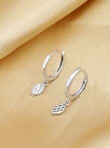 1pc S925 Sterling Silver Cubic Zirconia Leaf Earrings For Women, Exquisite Holiday Gift - Silver - View 4