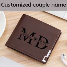 Customized Couple Name Wallet, Men's Wallet, Short Business Wallet, Iron Edge Wallet, Coin Purse, Gift For Boyfriend, Husband Or Father,Valentine's Day, Anniversary, Father's Day Gift - Brown - View 1