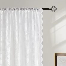 1 st Camellia Bloem Kant Transparant Gordijnstof, Eenvoudige Stijl Gordijnpaneel Voor Roeden, Geen Boren Nodig Kamerverdeler, Pastorale Deur Gordijn, Balkon Gordijn