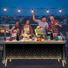 1 Pack Gold Dot Plastic Tablecloths, Heavy Duty Disposable White/Black/Blue Tablecloths Waterproof Tablecloths Rectangular Tablecloths For Family Party Weddings Birthdays, 54" (137cm) X 108" (274cm) Fits 6 To 8ft Tables - 54*108 Inches/137*274cm - View 6