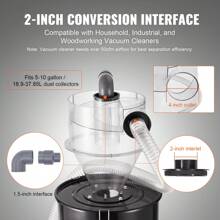 Cyclone Dust Separator, 4" Retrofit Cyclone Separator For Dust Collectors, ABS Dust Deputy With 2" Hole O.D. Connector & Hose For Wet/Dry Shop Vacuums, Fits 5-10 Gallon Tank Or 13.21 Gallon Tank - Conical, Fully Transparent, Tank Exclude - 查看 4