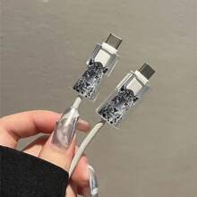 3 件兼容 风格豹纹数据线保护壳，25W 插头充电器保护套，适用于英国标准兼容 数据线保护器、充电器保护器 - 灰色 - 查看 3