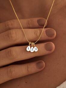 1 件钛钢镀金锆石水滴吊坠项链，可定制女士节日配饰 - 金色 - 查看 4