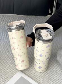 1pc 30oz Ditsy Floral Bow Stainless Steel Double Wall Tumbler, Flat Bottom Cup, Coffee Mug, Car Cup, Water Bottle, Outdoor Mug, Tea, Unique Tea Cup Lid Design, Suitable For Outdoor, Office, Home, School, Car, Birthday Gift, Holiday Gift, Mother's Day Gift, Father's Day Gift, Back To School, Valentine's Day Gift Back To School - Multicolor - View 3