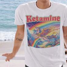 Ketamin Rainbow Unicorn Tshirt, Funny Meme Shirt, Silly Shirt, Funny Gym Shirt, Unhinged Shirt, Boyfriend Gifts, Brainrot - 白色 - 查看 2