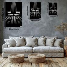 Deux chaises projetant des ombres sur un sol rayé noir et blanc. Grande peinture murale encadrée en bois, décoration d'intérieur, peinture à l'huile - Chambre, salle de bain, salon, bureau, cuisine, cadeaux de Noël - 1 pièce