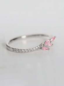 1pc Exquisite Cubic Zirconia Ring, Suitable For Women, Can Be Worn For Weddings, Parties, Engagements, Anniversaries, Valentine's Day Gifts, Gifts For Moms, Mother's Day - Pink - View 5