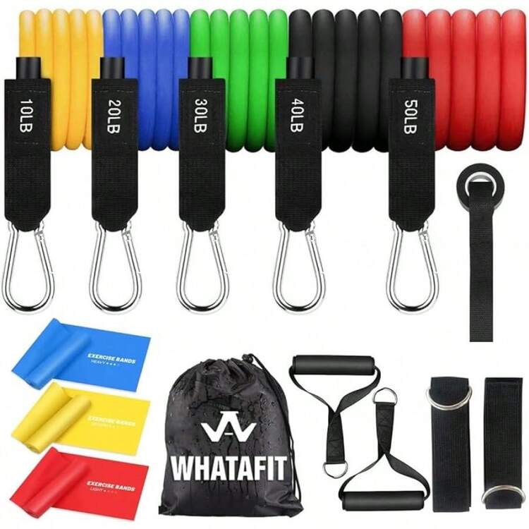 WHATAFIT Resistance Bands, Exercise Bands,Resistance Bands For Working Out, Work Out Bands With Handles For Men And Women Fitness, Strength Training Home Gym Equipment - Chromatic - View 1