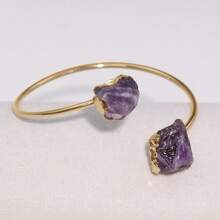 1 pieza Brazalete asimétrico de amatista natural ajustable para mujeres, con tarjeta de bendición como regalo