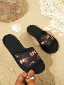 Nouvelle mode d'été 2025 Fille Chaussures plates à orteils percés motif Nezha avec bout rond et ourlet pour plage pour enfants