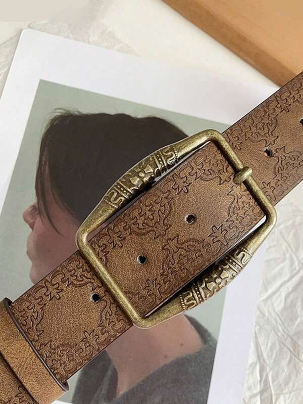 1pc Vintage Brown Bohemian Style Leather Belt Y2K Millennial Belt Retro Faded Waistband For Jeans Summer, School