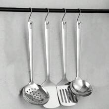 Stainless Steel Kitchen Utensils Set, 4-Count – Slotted Turner, Solid Turner, Skimmer & Ladle – Rust-Resistant, Long Handle, Hanging Loop, Dishwasher  – Everyday Cooking & Serving