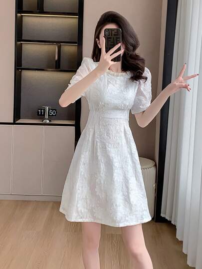 RUIWY 女士优雅短袖钻石装饰雪纺修身连衣裙，时尚优雅，适合春夏