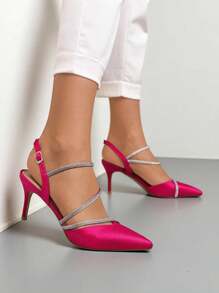 Royal Fashion Women's Heelless Pumps With Rhinestone Straps Heppsas Stylish High Heels