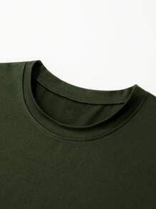 Camiseta casual de verano para hombre con cuello redondo, estampado de letras y hombros caídos, suelta, para otoño