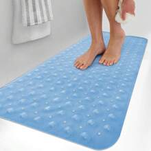 1pc Bath Mat - Lux Decor Non-Slip Durable PVC Tub Mat With Suction Cups And Drainage Holes - 40x16 Inches- For Shower And Bathtub Comfort, Roll-Up Storage, Home Decor, Back To School, Graduation Gifts-, Spring Cleaning Upgrade, Valentine's Day Spa Feel, Safety First, Quick Dry Surface, Mold Resistant, Easy Clean, Comfortable Standing, Shower Essential, Bathtub Safety, Bathroom Upgrade, Daily Use Mat, Home Basic, Family Use, Everyday Living - 淺藍 - 查看 10