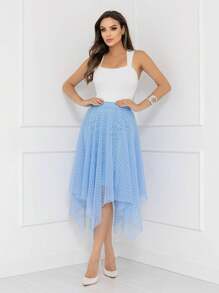 Elegance Polka Dot Tulle Midi Skirt Code 127 - Baby Blue - View 2