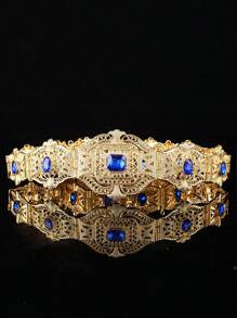 Moroccan Retro Style Women's Gold Waist Belt With Palace Openwork Carving, Inlaid With Large Rhinestones, Adjustable Length Wedding Jewelry Waist Chain Body Jewelry Belt. - Multicolor - View 6