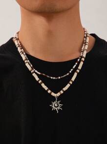 1 件/2 件冲浪者贝壳海星项链，时尚波西米亚风假日串珠项链，男士简约太阳吊坠锁骨链，日常穿着和派对礼物配饰 - 混色 - 查看 14