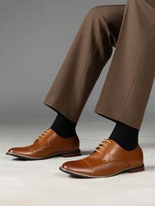 Mens Oxfords Shoes Men's Lace-Ups Formal Dress Shoes For Men In Smart Cacual Shoes For Walking - Brown - View 3