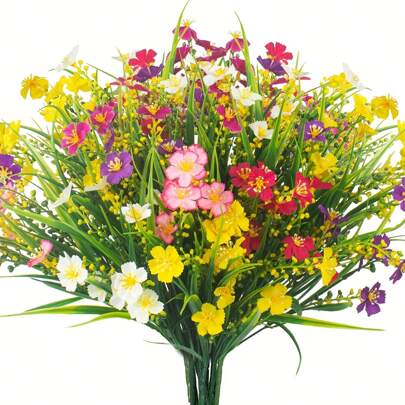 12pcs Artificial Flowers, Suitable For Outdoor Use - UV Resistant, Vibrant Realistic Floral And Greenery, Suitable For Indoor/Outdoor Decor, Home Decor, Room Decor | Great For Home, Garden, Porch | Perfect For Weddings, Engagements, St. Patrick's Day, Easter, Valentine's Day, Mother's Day, Thanksgiving, Floral Arrangements