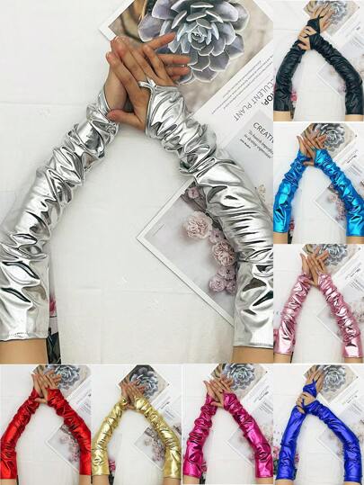 1 双纯色涂层面料钩指紧身情侣贴身舞台表演反光手套，适合所有季节