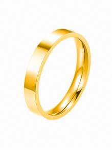 1pc Minimalist Plain Band Stainless Steel Gold-Plated Couple Ring - Yellow Gold - View 5