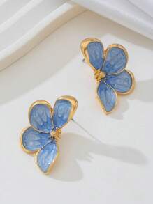 1 Pair Hand-Painted Enamel Drippy Golden Earrings, Daily Wear, Birthday, Mother's Day, Girlfriend Or Daughter Surprise Gift