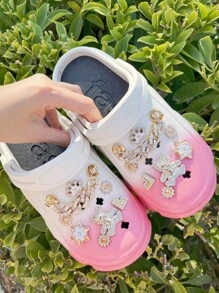 16 piezas de dijes de oso con cadena de color dorado, aptos para sandalias, calzado de playa, accesorios DIY, decoraciones para zapatos