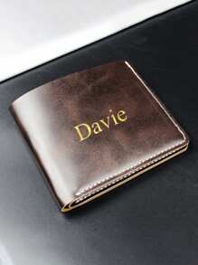 [Personalizado] Cartera vintage de piel sintética personalizada con nombre para hombre, estilo bifold con doble ranura para tarjetas, de unicolor con forro de poliéster - Multicolor - Ver 10
