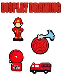 12 PCS Firefighter Series, Firemen, Flames, Fire Extinguishers, Water Pipes, Fire Engines, Fire Caps, Alarm Bells, Etc., Removable, Washable, Cartoon Cute Style, More Beautiful And Attractive, Convey Their Own Elegant Charm, To Show The Elegant Posture Of The Foot And Even The Whole Person - Red - View 7