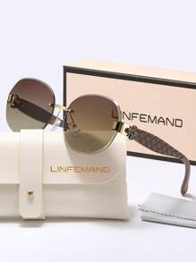 LINFEMAND Oval Decoration Elegant Flower Accent Fashion Fashion Glasses For Women, Suitable For Beach Party, Ballroom, Street Photography, Holiday Gift For Summer Beach Vacation,Outdoor,Travel Shades Temple Decoration Elegant Style Oversized Butterfly Frame - Multicolor - View 2