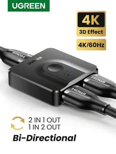 UGREEN UGREEN HDMI Switch 4K 60Hz HDMI 2.0 Splitter Switcher 2 In 1 Out/1 In 2 Out, Bi-Directional HDMI Box Compatible With Switch, PS4/5, X Box, Monitor, Fire Stick