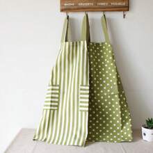 1st gestreepte schort, gemaakt van polyestervezelmateriaal, eenvoudig, comfortabel en ademend, met twee zakken, schort, geschikt voor thuisgebruik, bakken, koffieshops, bloemenwinkels