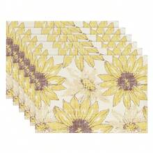 1pc/1set Sunflower Pattern Linen Placemats, Tablecloth And Table Runner Set, 12"X18"/13"X72" Seasonal Kitchen Dining Table Decor, Party & Home Decoration - Multicolor - View 13
