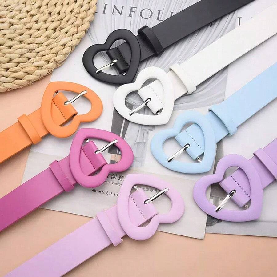 New Colorful Heart Shape Buckle Waist Belt, Fashion Versatile Decor For Dresses & Jeans - Big Love Buckle - View 1