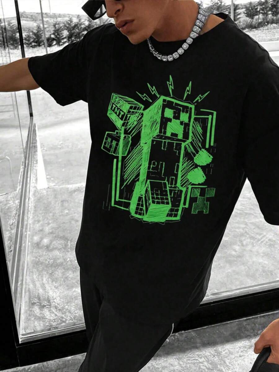 Camiseta Creeper Neon Sketch Dark Wash algodón grueso 220g - Negro - Ver 1