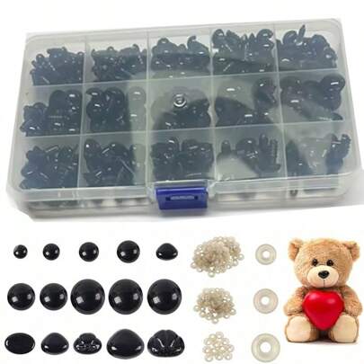 UNIQUEFORYOU 100/566pcs Knitted Eyes And Noses (With Washers), For Teddy Bears, Stuffed Plush Toys And Doll Crafts, Assorted Sizes