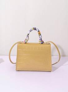 1pc Girls Mini Solid Color Crossbody Bag With Scarf Decor, Handheld Purse, Ideal Gift, Suitable For Daily Use - Khaki - View 4