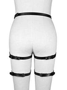 2 stuks Vrouwen PU Lederen Harnas Set Strappy, Sexy Lingerie Voor Vrouwen Beugel Push Up Bh Jarretelgordel Set, Allemaal Verstelbaar, Beugel Racerback