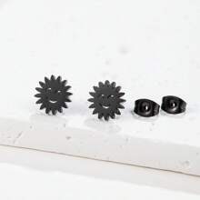 1 对时尚不锈钢女式向日葵和笑脸镂空甜美耳环，适合女性新娘日常佩戴的婚礼首饰 - 2-GED638 - 查看 9