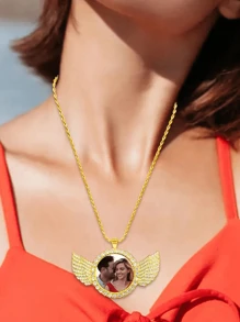 1 件定制天使翅膀项链项链、个性化图片项链、个性化定制您想要的任何照片、周年纪念珠宝礼物、精致项链、极简主义项链、定制项链纪念礼物，适合情侣、朋友和家人