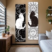 2 件套波西米亚风日月相竖幅挂毯，梦幻星空窄款挂毯，月光风景美学艺术挂毯，理想的节日礼物，涤纶包边，卧室墙面装饰 - 彩色 - 查看 5