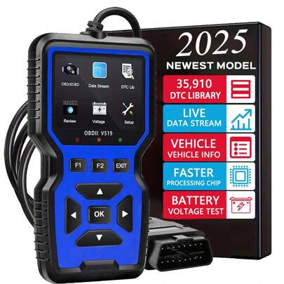 V519 补丁类型汽车 OBD2 扫描仪诊断工具代码读取器、汽车电压测试仪发动机故障代码扫描仪、充电测试仪诊断工具适用于 OBDII 协议汽车