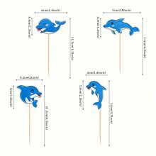 24 件彩色夏季海龟、海豚纸杯蛋糕装饰，夏威夷派对主题，生日派对装饰品