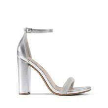 Women Rhinestone High Heeled Sandals Glamorous Chunky Heel Ankle Strap Open Toe Dressy Pump Sandals With Shiny Rhinestone Decor, For Party Wedding Prom - Bạc - Xem 5