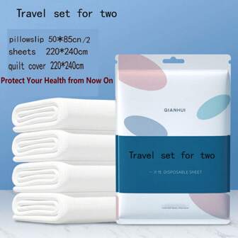 1pc Disposable Travel Bedding Set Including Bed Sheet, Duvet Cover, Pillow Case, Suitable For Hotel/Airbnb, Random Style/Color/Packaging