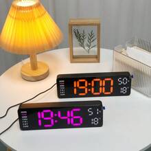 9-Inch Large Display Digital Wall Clock, With Temperature/DST/Auto Dimming/Humidity/Alarm, 12/24 Hour Format, Silent Operation, Suitable For Living Room Decor, Powered By Adapter (Battery For Memory Only, Not Included), Great For Birthday, Graduation, Bedroom, Dorm, Back To School, Campus Decor, Surprise Gift, Home Decor, Study Supplies - Multicolor - View 7