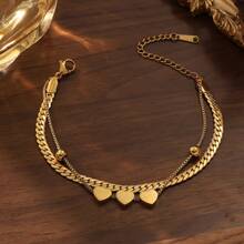 1 件 18K 珍珠和不锈钢多层金心形吊坠手链，优雅奢华，适合派对、约会、办公室佩戴 - 金黃色 - 查看 5